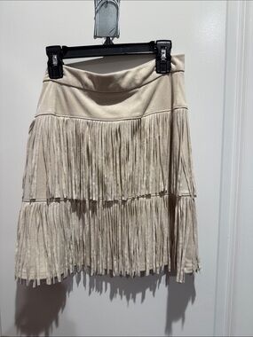 miami Cream Fringe Tiered Mini Skirt